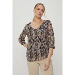 MA GRIFFE - Blusa Manga Larga Azul Marino Mujer Magriffe