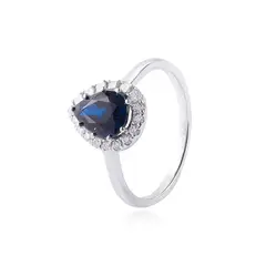 JB JOYAS BARON - Anillo Oro Blanco 18kt Diamantes 20 Pts y 1,66 Quilates Zafiro