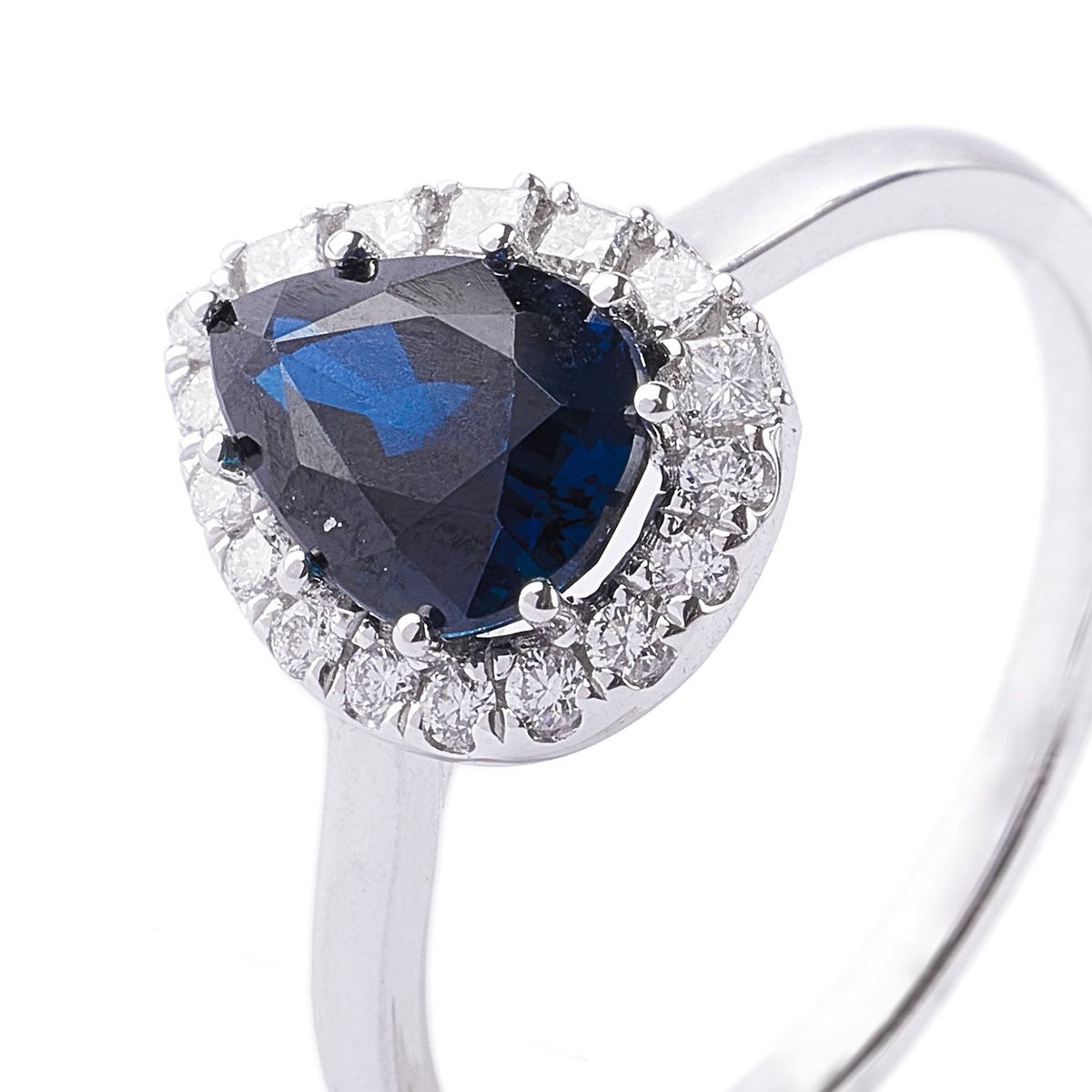 JB JOYAS BARON - Anillo Oro Blanco 18kt Diamantes 20 Pts y 1,66 Quilates Zafiro