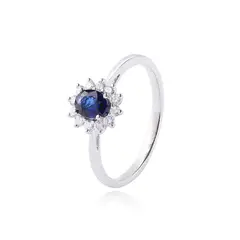 JB JOYAS BARON - Anillo Oro Blanco 18kt Diamantes 17Pts y 39Pts Zafiro Lady