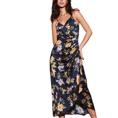 CAPRICHOSA - Midi Vestido satinado estampado en tonos Azules