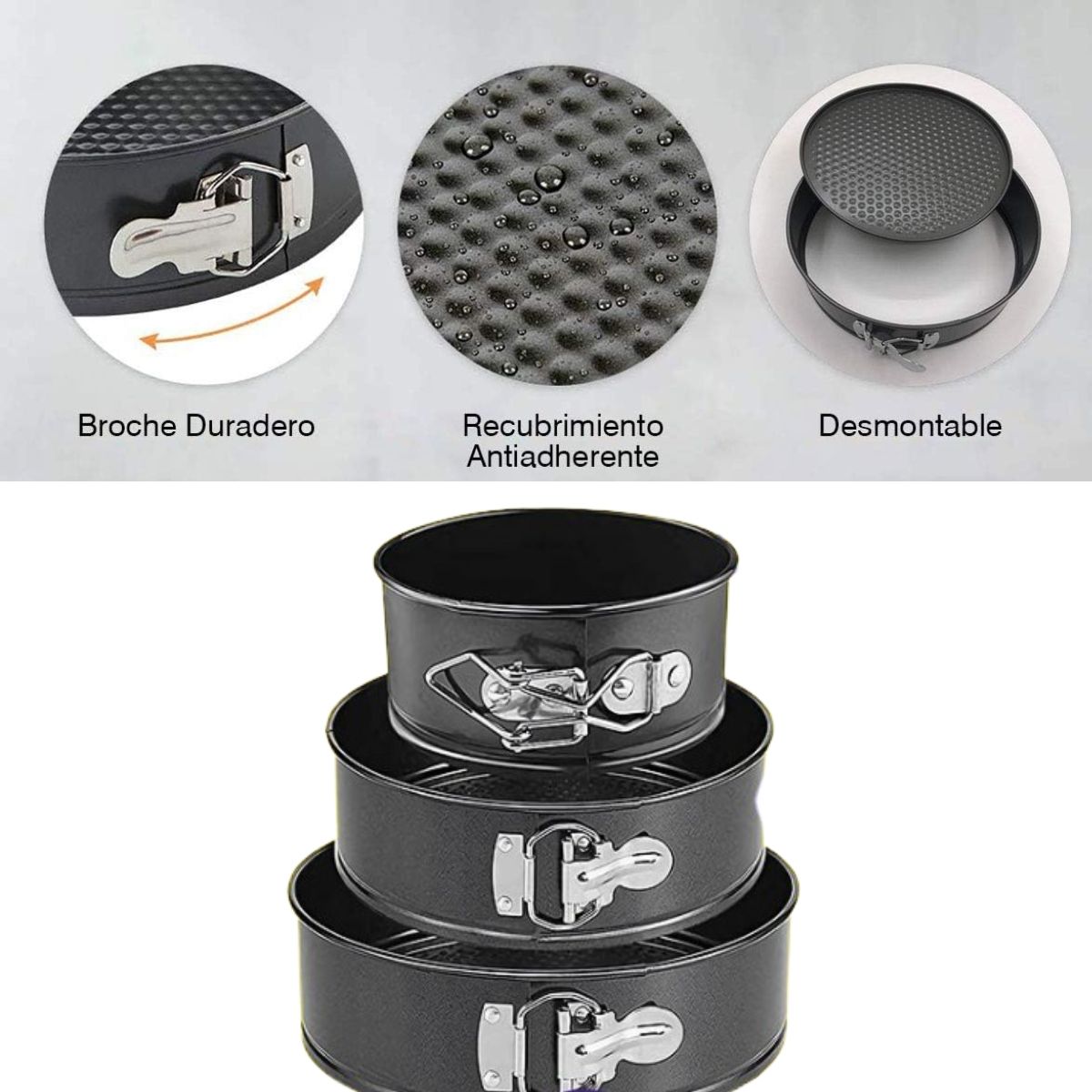 GENERICO - Juego de 3 Moldes para Pasteles Antiadherentes