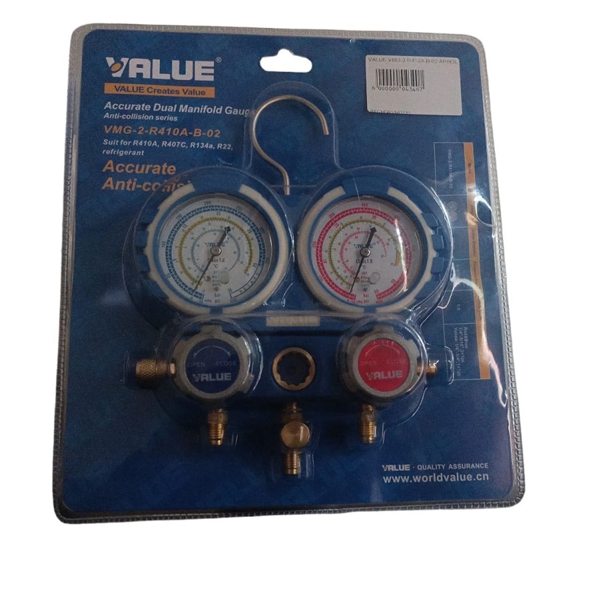 TVALUE - Manifold Manómetros Árbol de Carga VALUE R410 R407 R134 R22  manguera