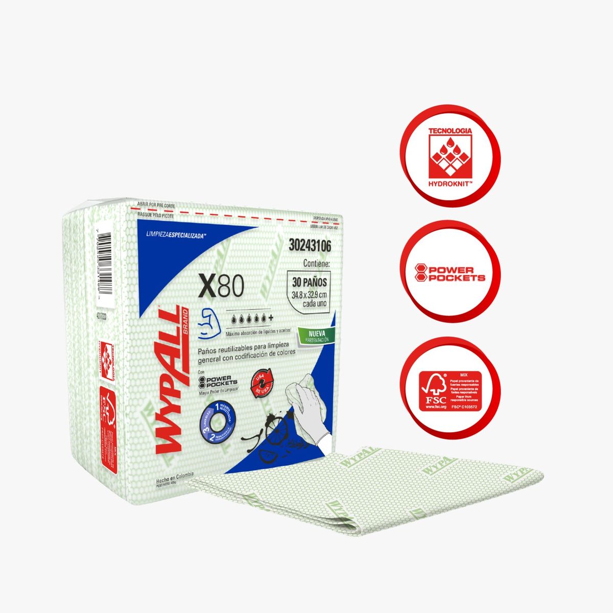 GENERICO - Wypall X80 Verde predoblado 10 pack de 30 Paños. Kimberly Clark