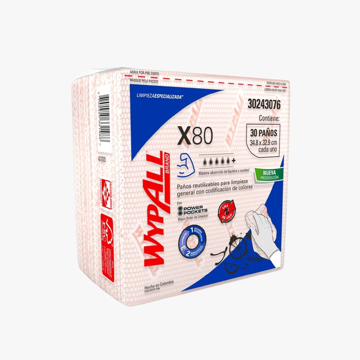 GENERICO - Wypall X80 Rojo predoblado 10 pack de 30 Paños. Kimberly Clark