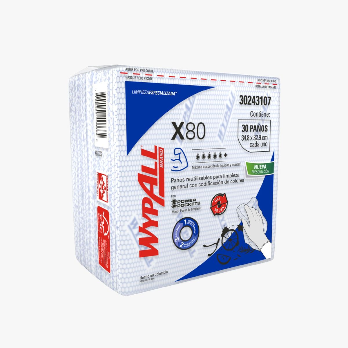 GENERICO - Wypall X80 Azul predoblado 10 pack de 30 Paños. Kimberly Clark