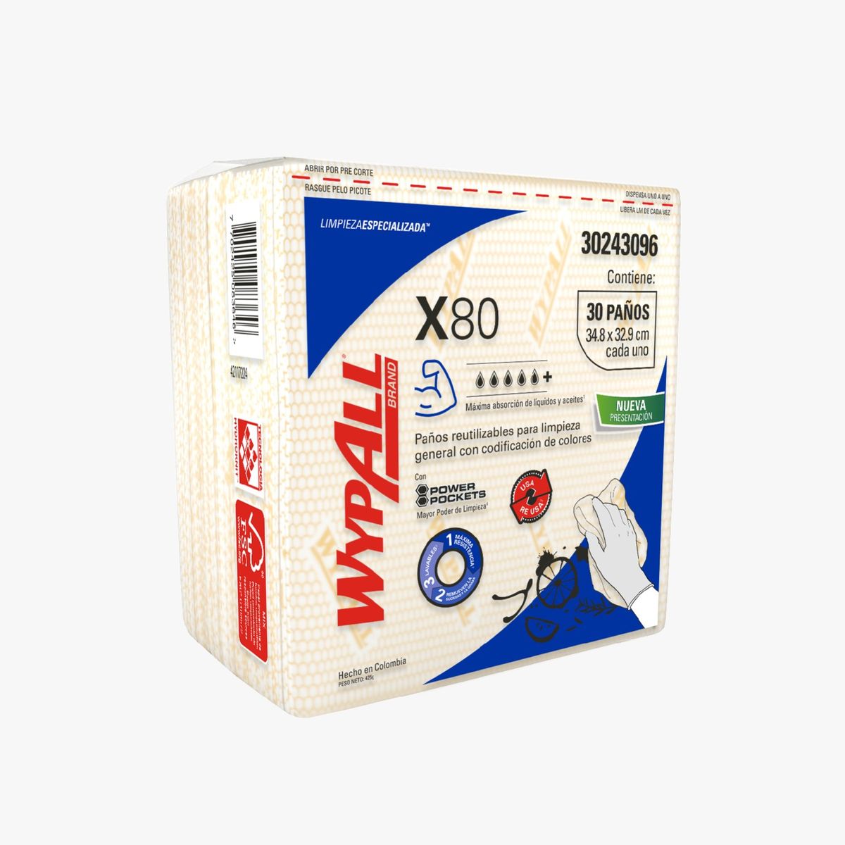 GENERICO - Wypall X80 Amarillo predoblado 10 pack de 30 Paños. Kimberly Clark