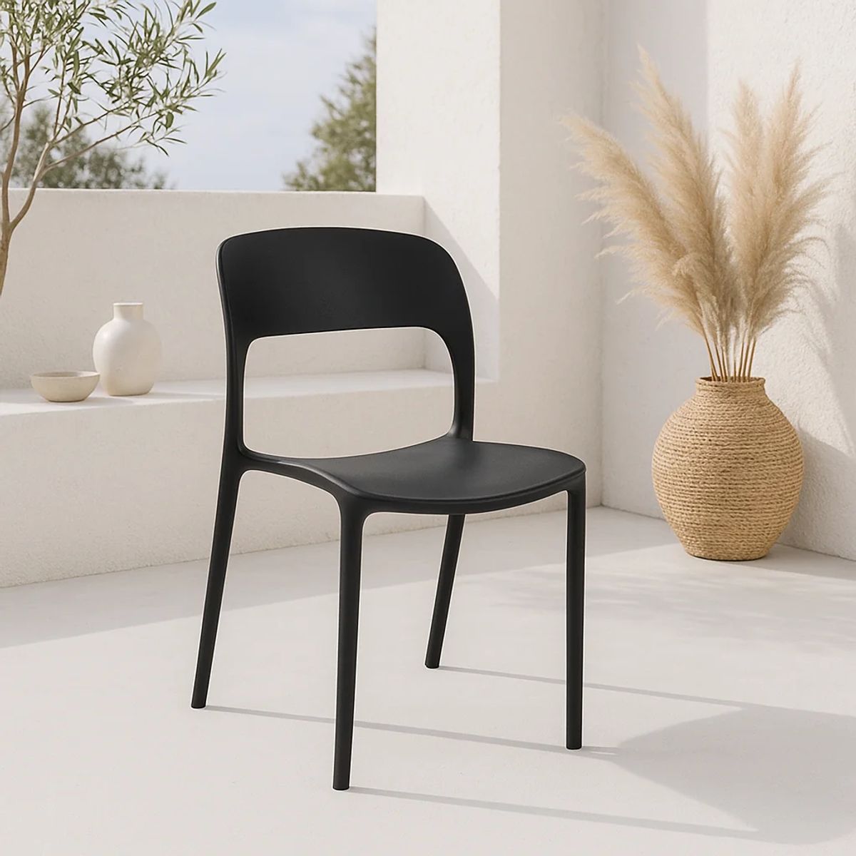 KLIK - Silla de Terraza Comedor Exteriores Kentucky Negra Apilable