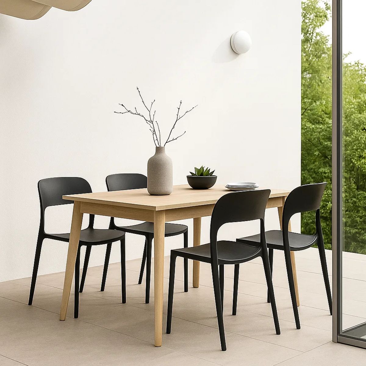 KLIK - Pack Set 4 Sillas Terraza Comedor Exteriores Apilable Kentucky Negras