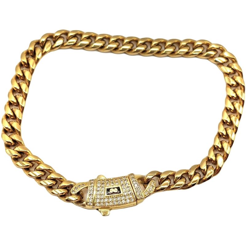 GENERICO - Pulsera Oro Laminado 18K Tejido Cubana con Broche Monaco grosor 6mm