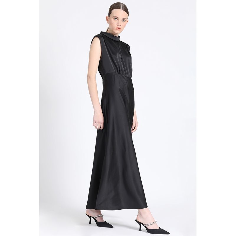LIOLA - Vestido Maxi, Satin Negro Liola