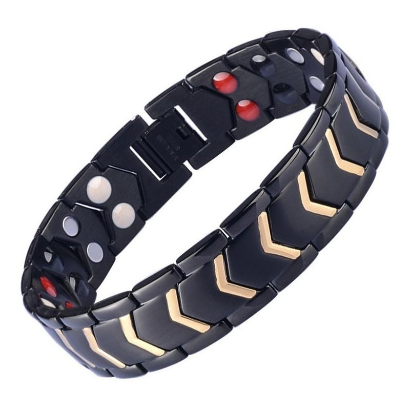 GENERICO - Pulsera Magnetica Acero Titanio Terapia Imanes Negro Dorado