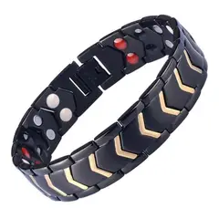 GENERICO - Pulsera Magnetica Acero Titanio Terapia Imanes Negro Dorado