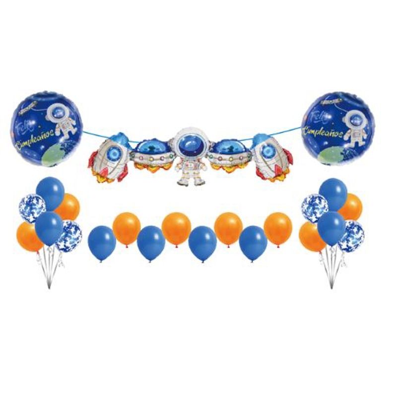 GENERICO - Banderin Globos Naranja Azul Latex 8 Unidades