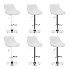 GLOBAL LATIN GROUP - Pack 6 Sillas Taburete Piso Bar Giratoria Altura Regulable Con Respaldo - Blanco