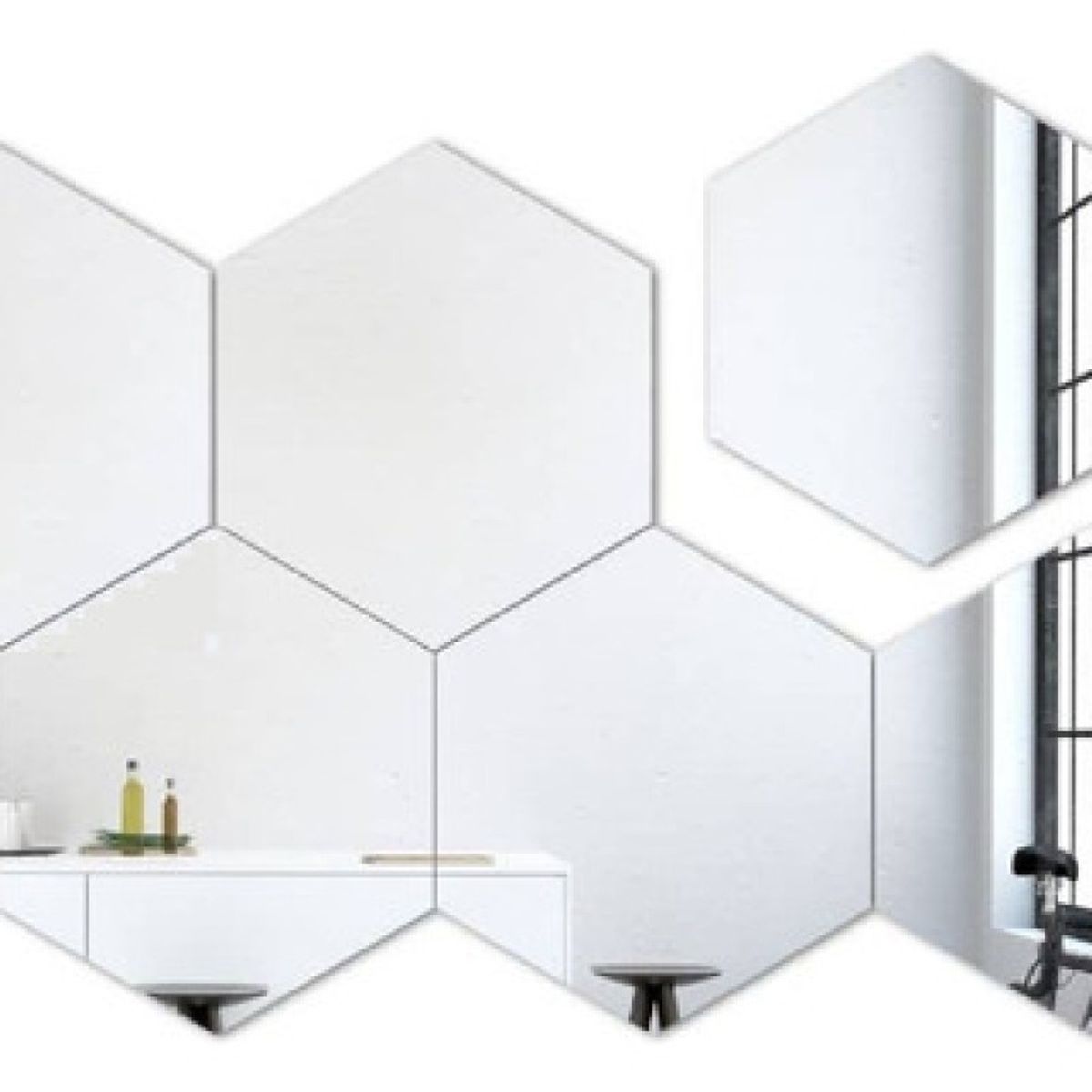 GENERICO - Pack 6 Espejos Adhesivos En Acrilico Hexagonal Decorativo