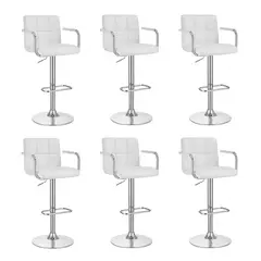GLOBAL LATIN GROUP - Pack 6 Piso Bar con Respaldo Cuadrado y Posa Brazos - Blanco