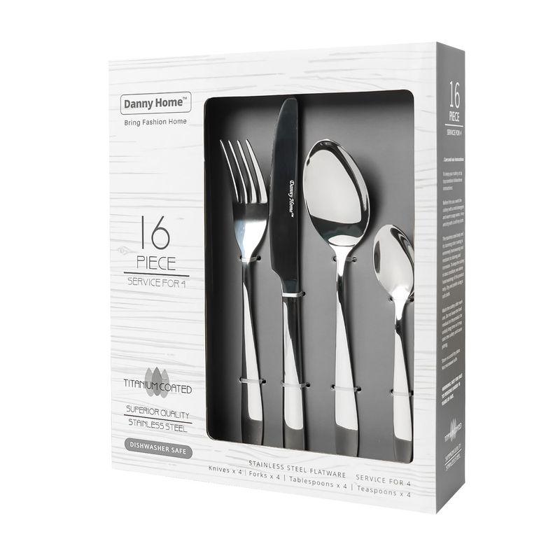 DANNY HOME - Set de 16 Cubiertos Acero Inoxidable Titanium Coated Danny Home
