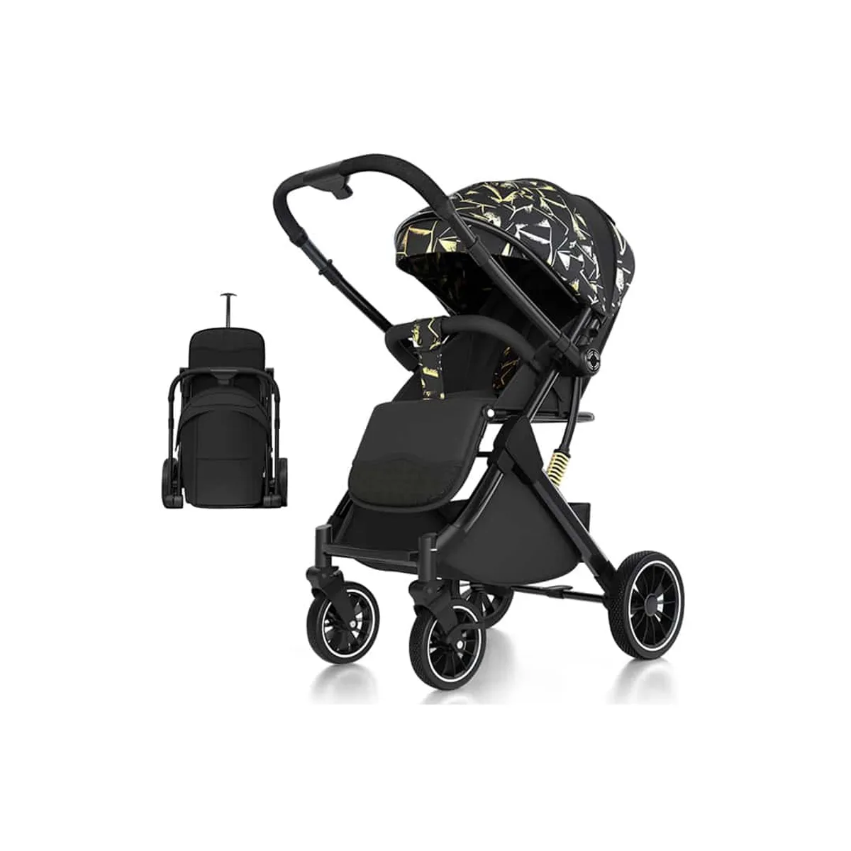 BABYMINE - Coche de bebé Maleta Reversible Walky Negro Dorado