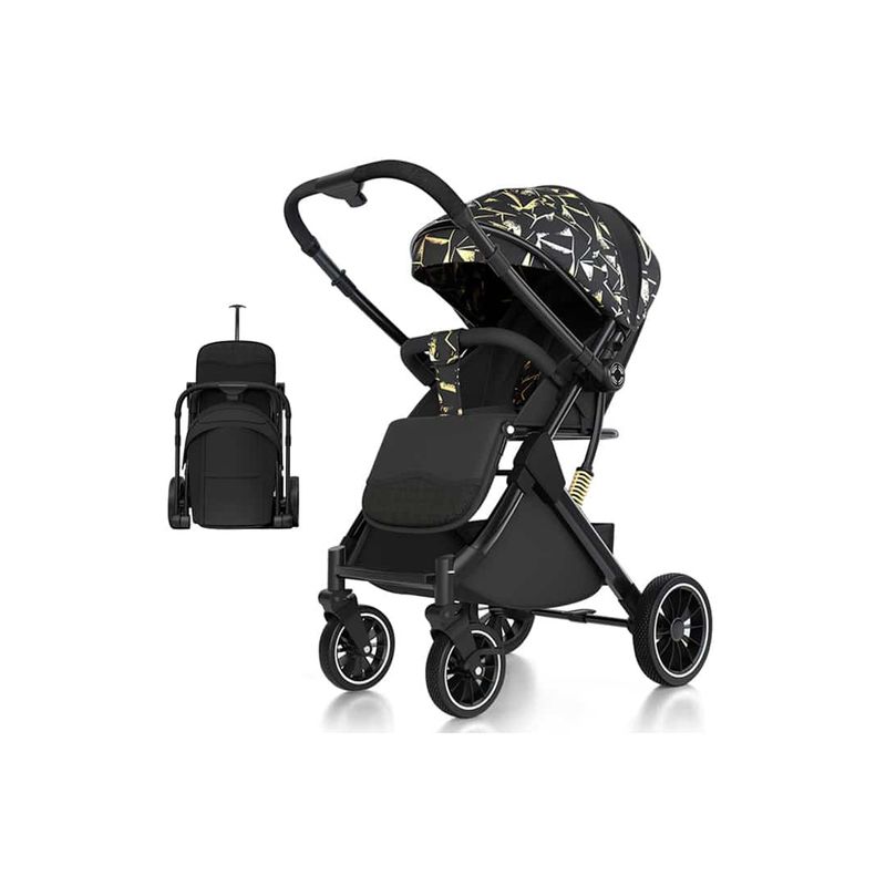 BABYMINE - Coche de bebé Maleta Reversible Walky Negro Dorado