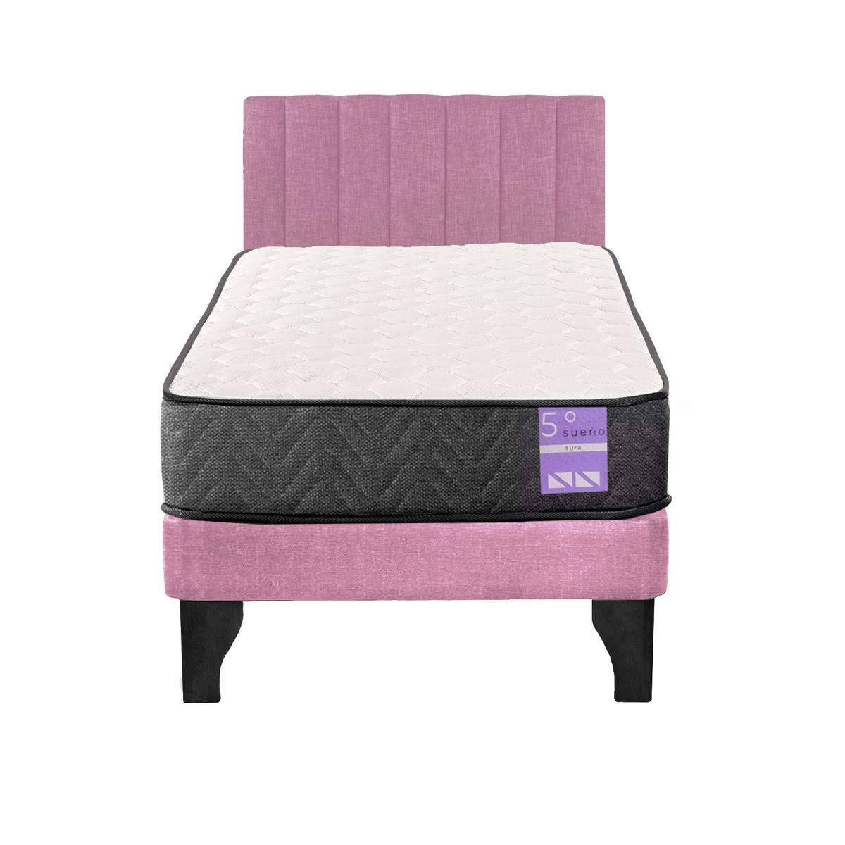 5 SUEÑO - Cama Europea 1 Plaza Aura + Respaldo Tubular Negro Rosado…