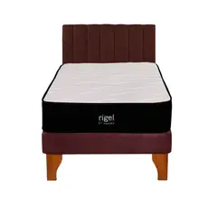 5 SUEÑO - Cama Europea 1 Plaza Rigel + Respaldo Tubular Madera Burdeo