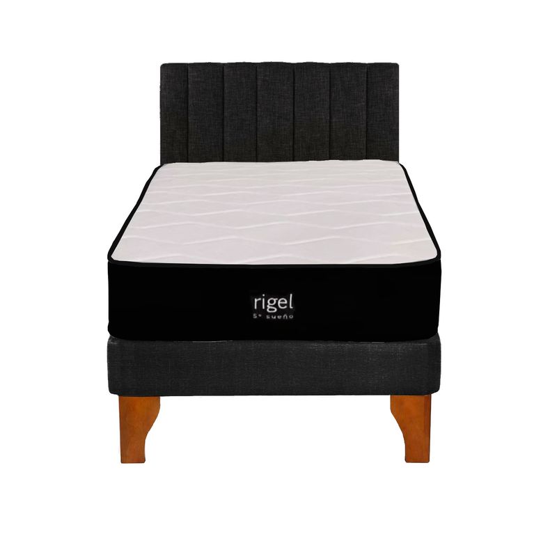 5 SUEÑO - Cama Europea 1 Plaza Rigel + Respaldo Tubular Madera Negro…