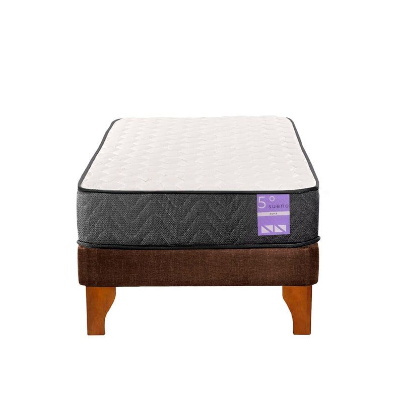 5 SUEÑO - Cama Europea 1,5 Plazas Aura Base + Colchón Madera Café