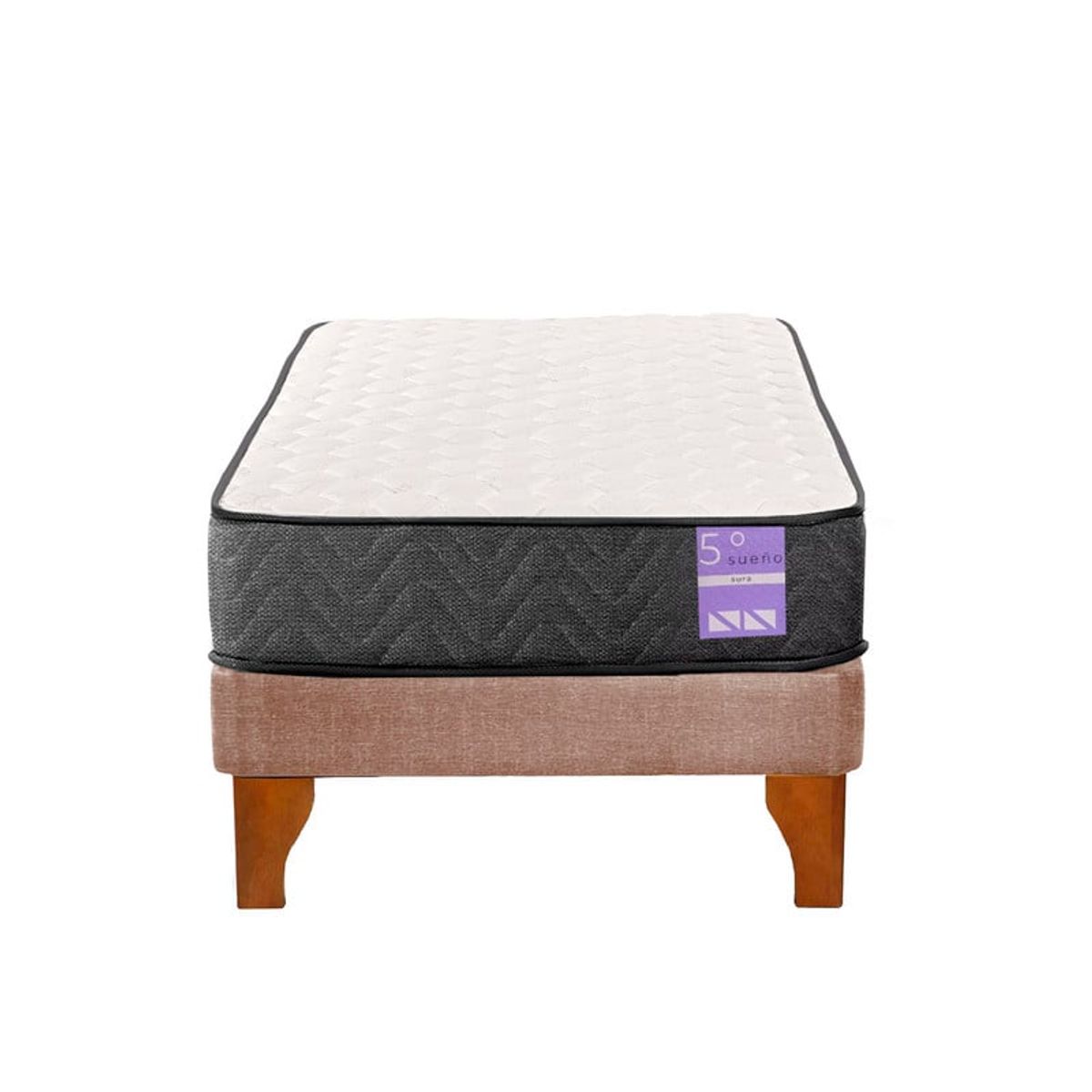 5 SUEÑO - Cama Europea 1,5 Plazas Aura Base + Colchón Madera Beige