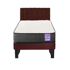 5 SUEÑO - Cama Europea 1,5 Plazas Aura + Respaldo Tubular Negro Burdeo