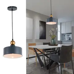 LAMPARASHOME - Lámpara colgante 1 luz E27 Azul y blanco D25cm