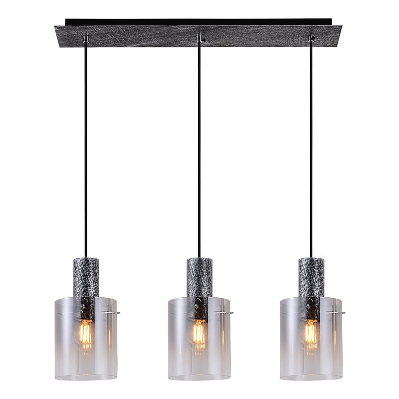 LAMPARASHOME - Lámpara de colgar 3 luces E27 Negro Metal y vidrio 68×15×26cm