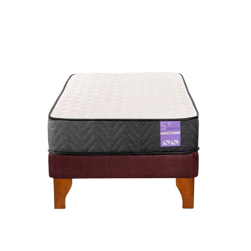 5 SUEÑO - Cama Europea 1,5 Plazas Aura Base + Colchón Madera Burdeo