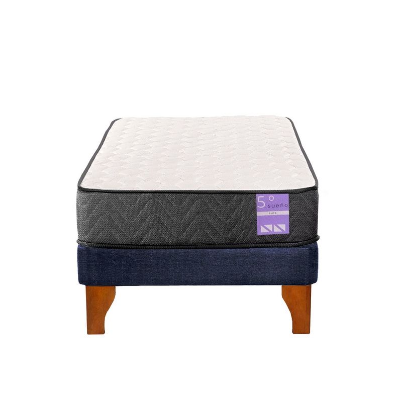 5 SUEÑO - Cama Europea 1,5 Plazas Aura Base + Colchón Madera Azul