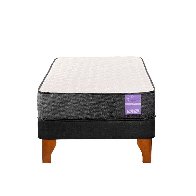 5 SUEÑO - Cama Europea 1,5 Plazas Aura Base + Colchón Madera Negro