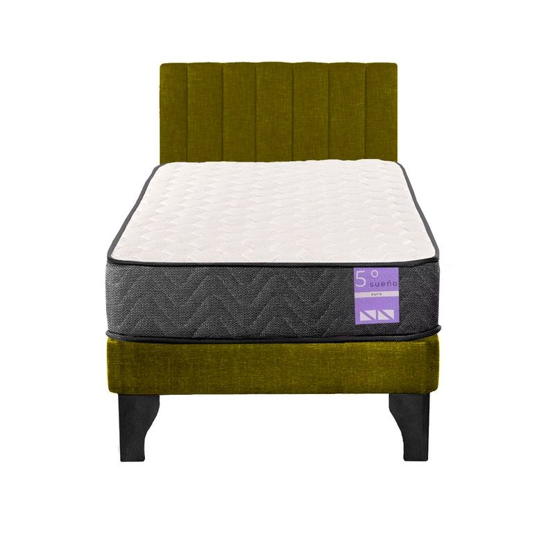 5 SUEÑO - Cama Europea 1,5 Plazas Aura + Respaldo Tubular Negro Verde