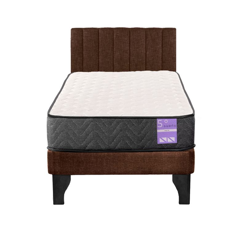 5 SUEÑO - Cama Europea 1,5 Plazas Aura + Respaldo Tubular Negro Café