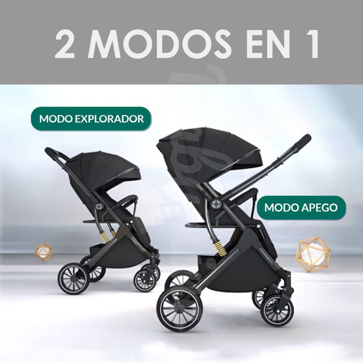 BABYMINE - Coche de bebé Maleta Reversible Walky Blanco