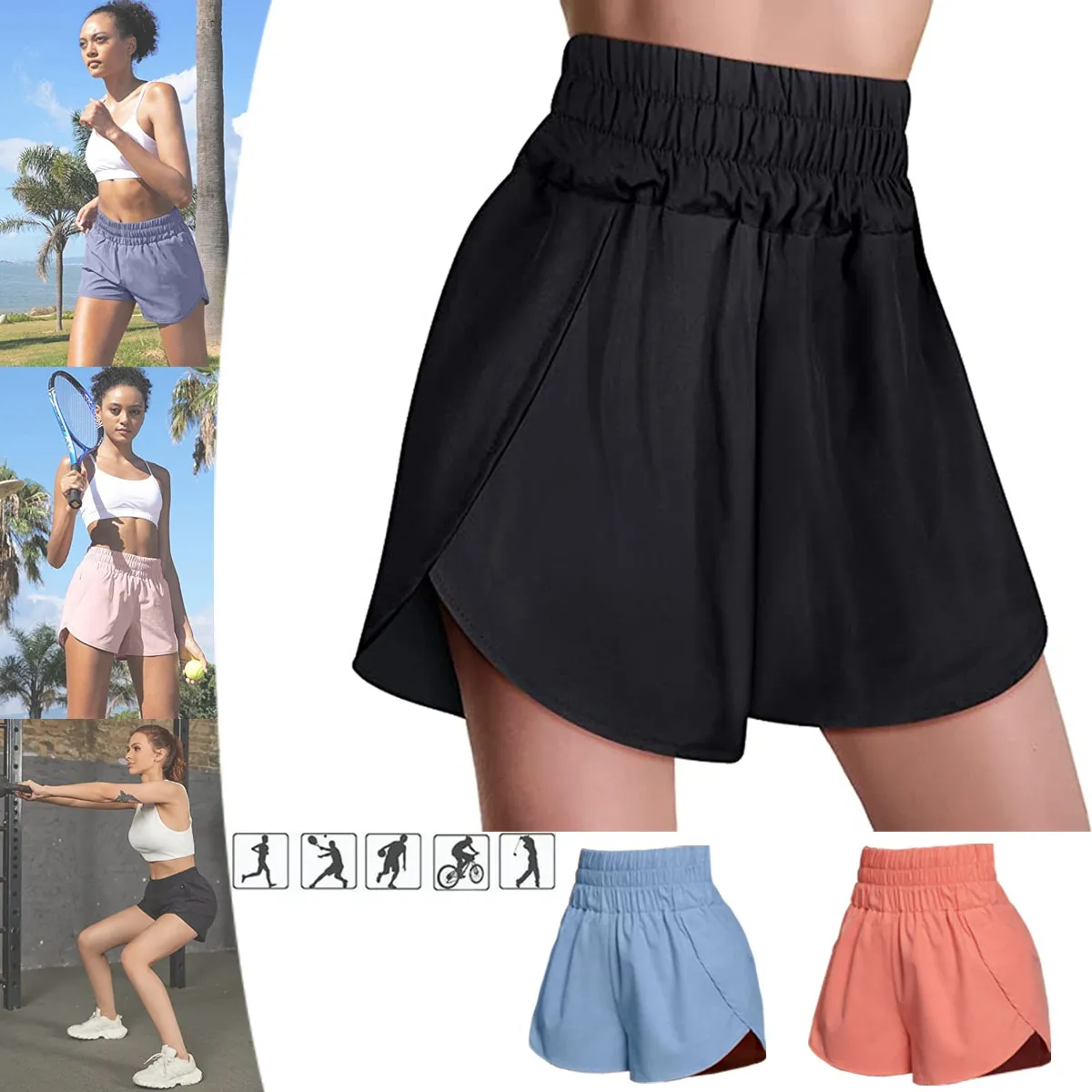 EDWINAYY - Calzas Short Casuales De Cintura Alta Para Mujer Elasticados