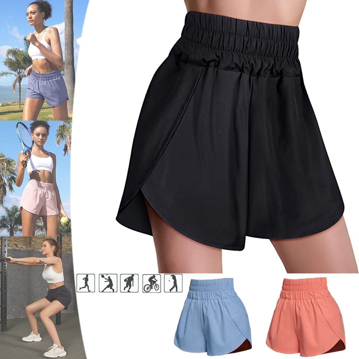 EDWINAYY - Calzas Short Casuales De Cintura Alta Para Mujer Elasticados