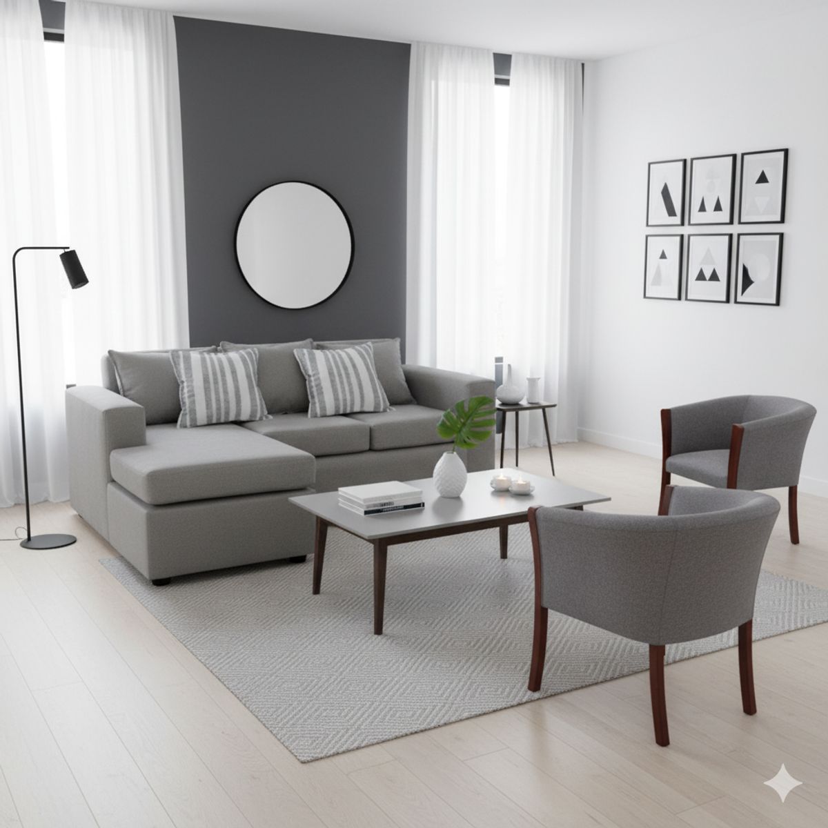 SITIAL HOME - Living 311 Boheme Gris Claro Seccional intercambiable + 2 sitiales