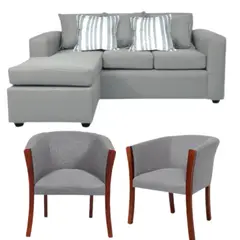 SITIAL HOME - Living 311 Boheme Gris Claro, sofa seccional mas 2 sitiales de madera