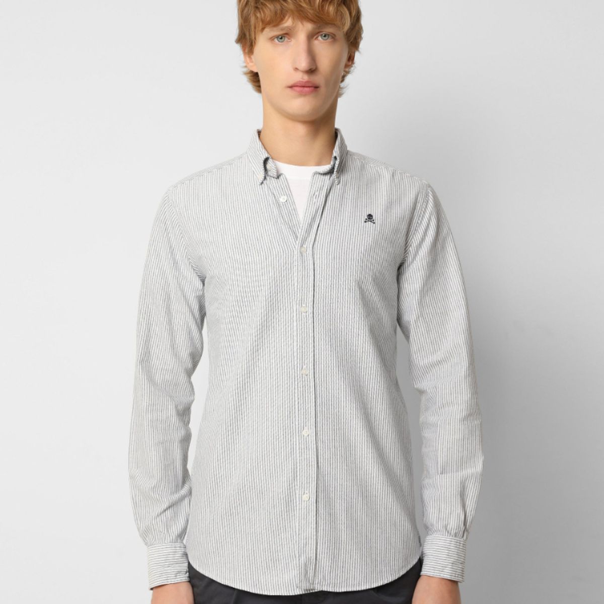 SCALPERS - Camisa Oxford Calavera Contraste Navy Stripes