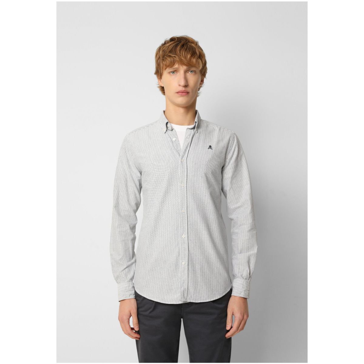 SCALPERS - Camisa Oxford Calavera Contraste Navy Stripes