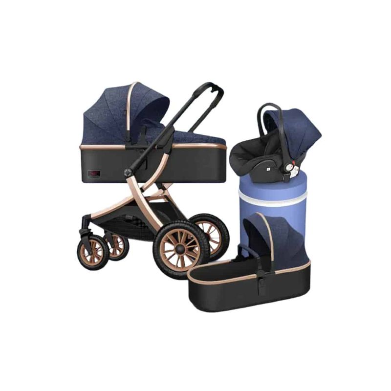 BABYMINE - Coche Cuna Todo en Uno Simple Life Azul Dorado Babymine
