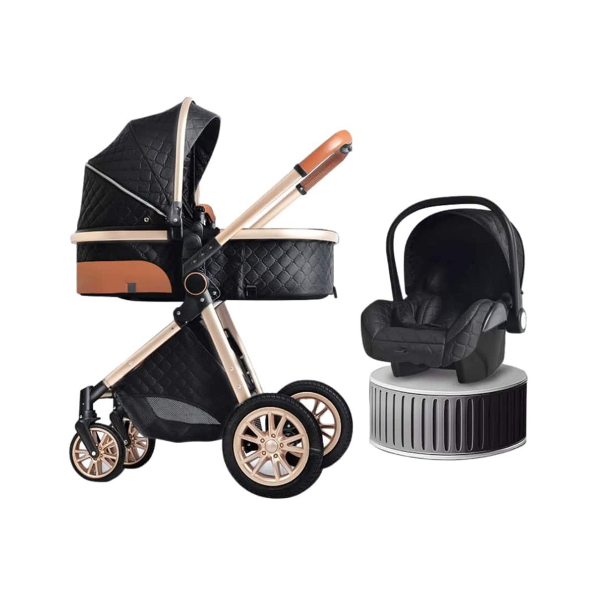 BABYMINE - Coche Cuna Con Silla Nido y multiposición Negro BABYMINE
