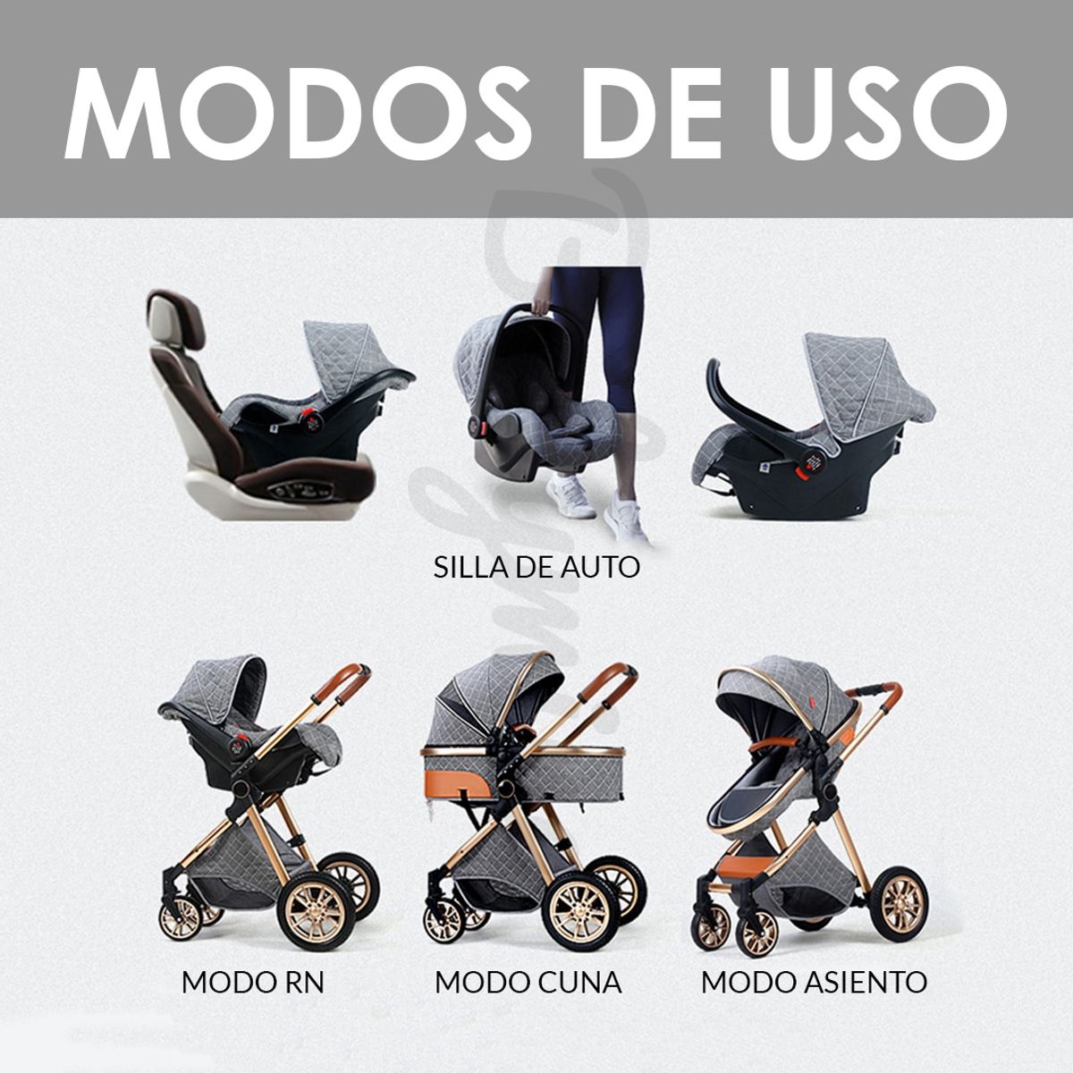 BABYMINE - Coche Cuna Con Silla Nido y multiposición Negro BABYMINE