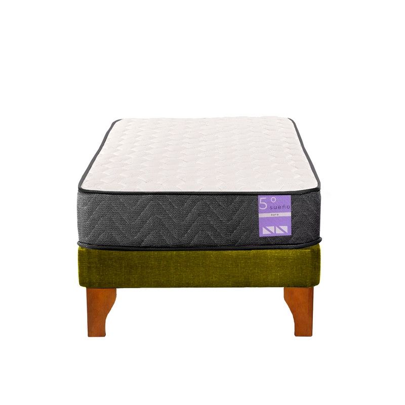 5 SUEÑO - Cama Europea 1,5 Plazas Aura Base + Colchón Madera Verde