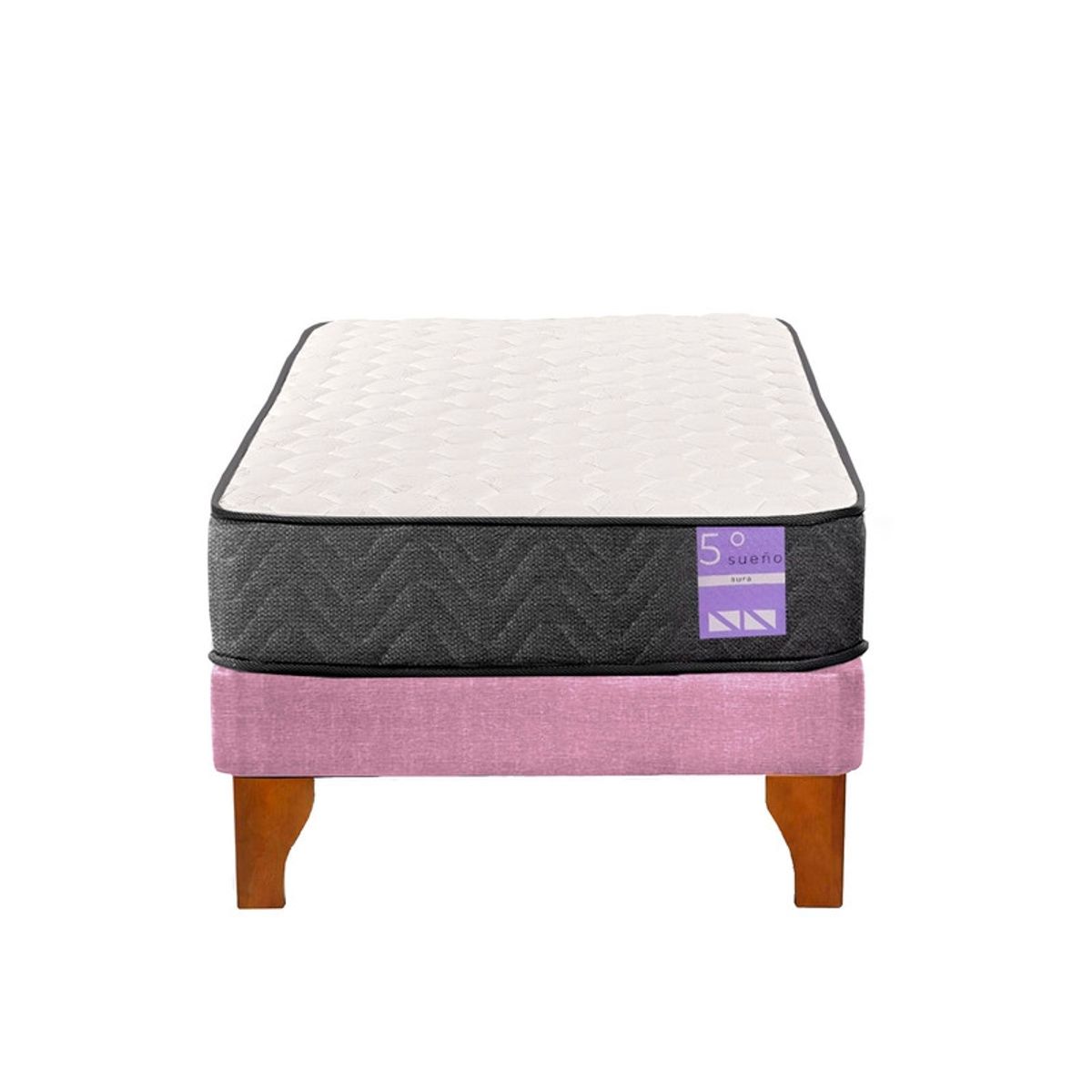 5 SUEÑO - Cama Europea 1,5 Plazas Aura Base + Colchón Madera Rosado
