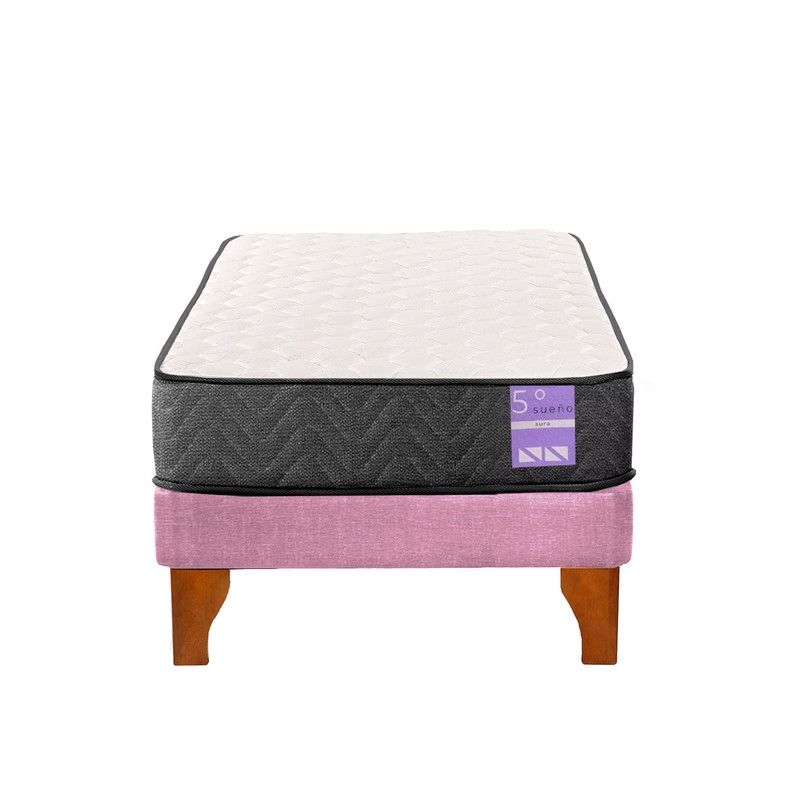 5 SUEÑO - Cama Europea 1,5 Plazas Aura Base + Colchón Madera Rosado